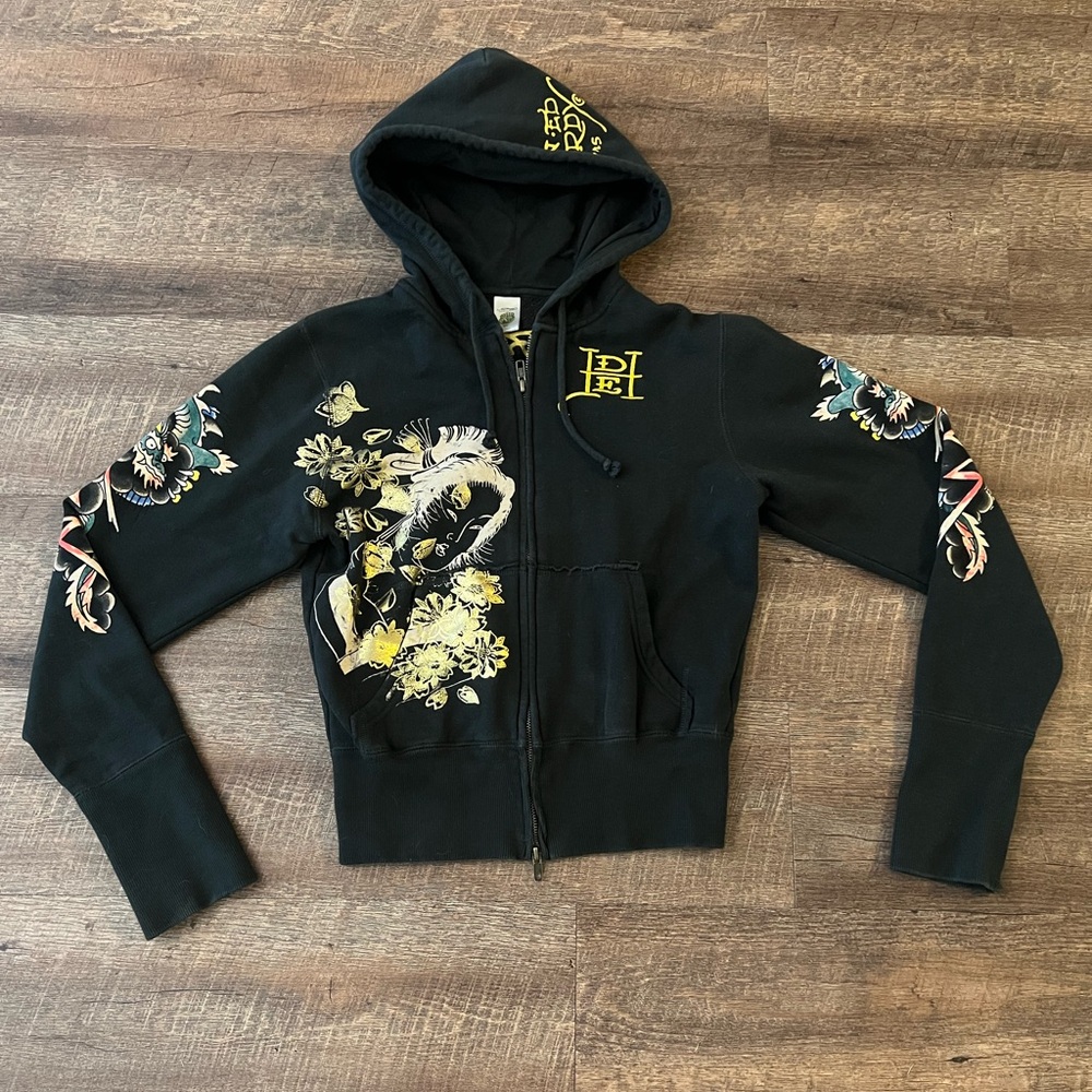 Women’s Ed Hardy Black and Gold Zip Up Hoodie